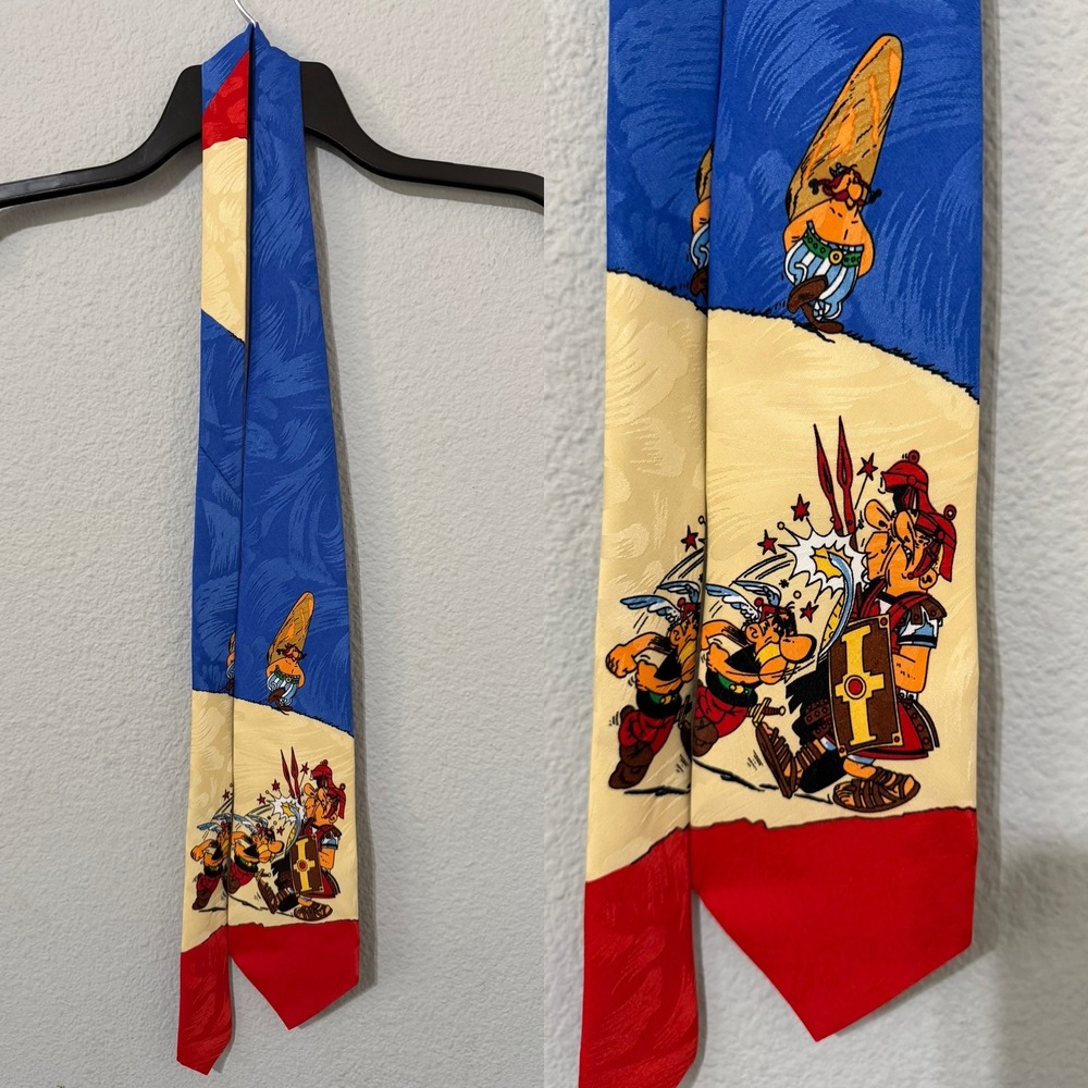 Angelo Litrico Asterix and Obelix Comic Graphic‎ Novelty Necktie Blue Red Cream